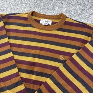 Original Penguin Sweater Mens XL Brown Multicolor Stripe Lambswool Crewneck